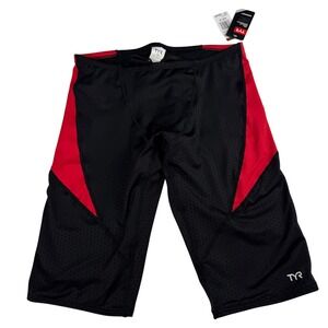 TYR Jammer Mens 38 XL Durafast Elite Swim Shorts Black Red Athletic Performance